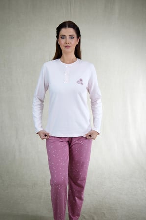 Estiva Kadın Çiçek Desenli Gül Kurusu Pembe Penye Lycra Pijama Takımı