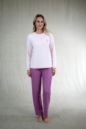 Estiva Kadın Çiçek Desenli Lila Mor Patlı Waffle Kumaş Pijama Takımı