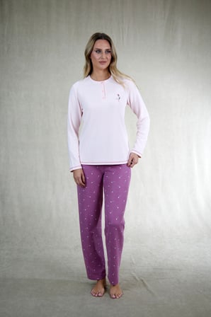 Estiva Kadın Çiçek Desenli Lila Mor Patlı Waffle Kumaş Pijama Takımı