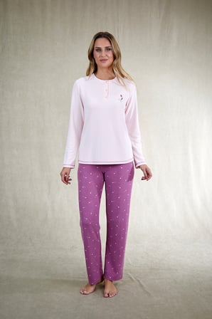 Estiva Kadın Çiçek Desenli Lila Mor Patlı Waffle Kumaş Pijama Takımı