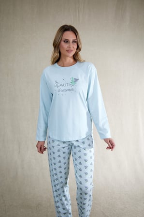 Estiva Kadın Koala Desenli Mavi Penye Lycra Pijama Takımı