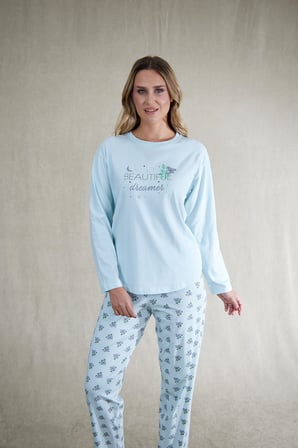 Estiva Kadın Koala Desenli Mavi Penye Lycra Pijama Takımı