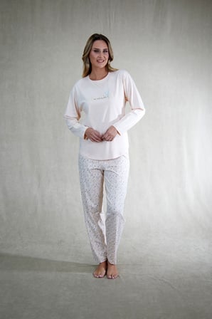 Estiva Kadın Çiçek Desenli Pudra Pembe Penye Lycra Pijama Takımı