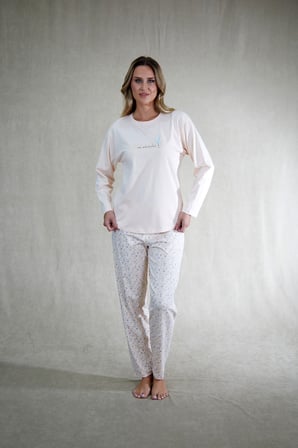 Estiva Kadın Çiçek Desenli Pudra Pembe Penye Lycra Pijama Takımı