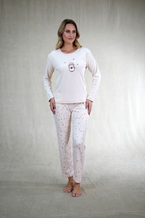 Estiva Kadın Penguen Desenli Pudra Pembe Kadife Pijama Takımı