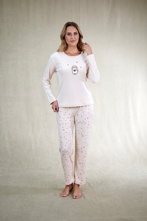 Estiva Kadın Penguen Desenli Pudra Pembe Kadife Pijama Takımı