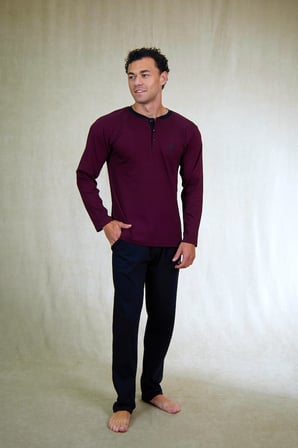 Estiva Erkek Bordo Siyah Patlı İnterlok Pijama Takımı