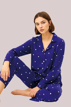 Estiva Kadın Puantiyeli Önden Düğmeli Süet Pijama Takımı