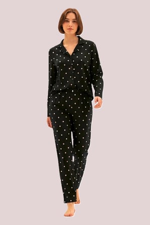 Estiva Kadın Puantiyeli Önden Düğmeli Süet Pijama Takımı