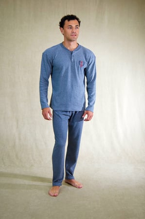 Estiva Erkek Çizgili Patlı İnterlok Şardonlu Pijama Takımı