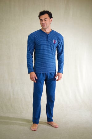 Estiva Erkek Çizgili Patlı İnterlok Şardonlu Pijama Takımı