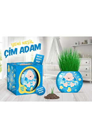 Çim Adam 12 Adet Yeni Nesil Kutulu Mavi Bebek Temalı Baby Shower Yeni Doğan 1 Yaş Doğum Günü Parti Hediyelik 