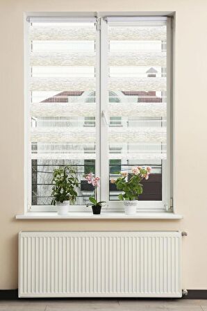 Stor Zebra Perde Beyaz Krem Degrade Geçişli Jakar Piliseli 1.Kalite Dekoratif Kornişe Kolay Montaj
