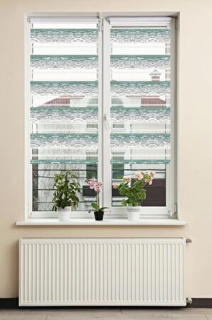 Stor Zebra Perde Beyaz Mint Degrade Geçişli Jakar Piliseli 1.Kalite Dekoratif Kornişe Kolay Montaj