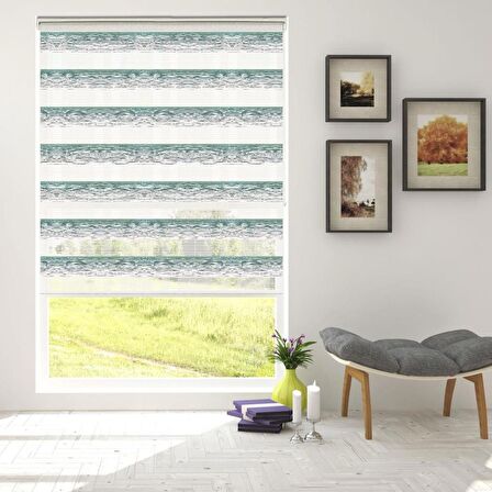 Stor Zebra Perde Beyaz Mint Degrade Geçişli Jakar Piliseli 1.Kalite Dekoratif Kornişe Kolay Montaj