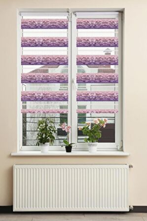 Stor Zebra Perde Pembe Mor Degrade Geçişli Jakar Piliseli 1.Kalite Dekoratif Kornişe Kolay Montaj