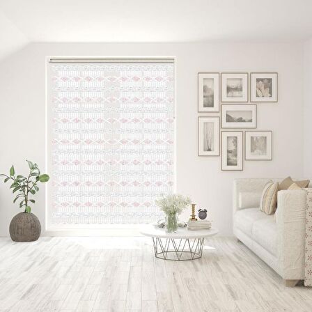 Stor Zebra Perde Gri Simli Pembe Barok Desenli Beyaz Piliseli 1.Kalite Dekoratif Kornişe Kolay Montaj