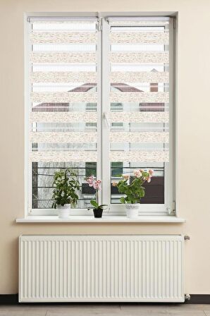 Stor Zebra Perde Krem Simli Çizgi Krem Jakar Desenli Piliseli 1.Kalite Dekoratif Kornişe Kolay Montaj