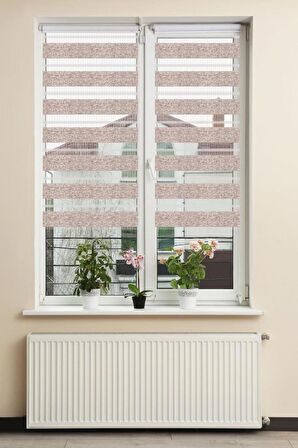 Stor Zebra Perde Vizon Simli Çizgi Vizon Jakar Desenli Piliseli 1.Kalite Dekoratif Kornişe Kolay Montaj