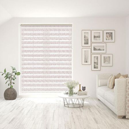 Stor Zebra Perde Pembe Beyaz Kırçıllı Desenli Jakar Piliseli 1.Kalite Dekoratif Kornişe Kolay Montaj