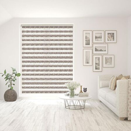 Stor Zebra Perde Kahve Krem Kırçıllı Desenli Jakar Piliseli 1.Kalite Dekoratif Kornişe Kolay Montaj