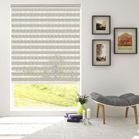 Stor Zebra Perde Bej Siyah Minimal Çizgi Desen Jakar Piliseli 1.Kalite Dekoratif Kornişe Kolay Montaj
