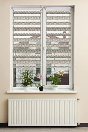 Stor Zebra Perde Vizon Siyah Minimal Çizgi Desen Jakar Piliseli 1.Kalite Dekoratif Kornişe Kolay Montaj