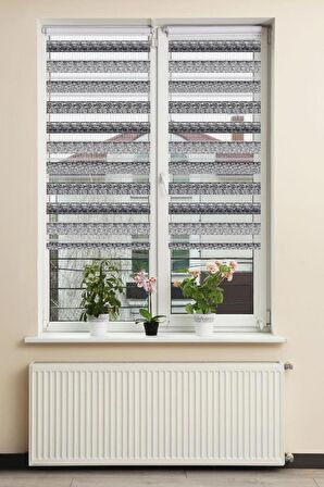 Stor Zebra Perde Beyaz Siyah Minimal Çizgi Desen Jakar Piliseli 1.Kalite Dekoratif Kornişe Kolay Montaj