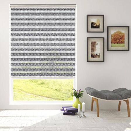 Stor Zebra Perde Beyaz Siyah Minimal Çizgi Desen Jakar Piliseli 1.Kalite Dekoratif Kornişe Kolay Montaj