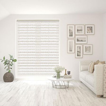 Stor Zebra Perde Beyaz Siyah Sim Geçişli Jakar Desen Piliseli 1.Kalite Dekoratif Kornişe Kolay Montaj