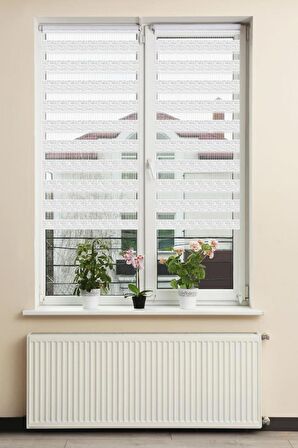 Stor Zebra Perde Beyaz Geçişli Minimal Jakar Desen Piliseli 1.Kalite Dekoratif Kornişe Kolay Montaj