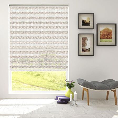 Stor Zebra Perde Krem Beyaz Geçişli Minimal Jakar Desen Piliseli 1.Kalite Dekoratif Kornişe Kolay Montaj