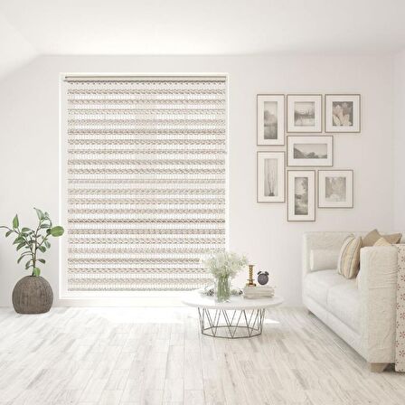 Stor Zebra Perde Krem Beyaz Geçişli Minimal Jakar Desen Piliseli 1.Kalite Dekoratif Kornişe Kolay Montaj