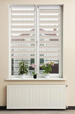 Stor Zebra Perde Krem Beyaz Geçişli Minimal Jakar Desen Piliseli 1.Kalite Dekoratif Kornişe Kolay Montaj
