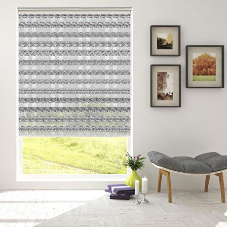 Stor Zebra Perde Siyah Beyaz Geçişli Minimal Jakar Desen Piliseli 1.Kalite Dekoratif Kornişe Kolay Montaj