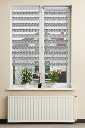 Stor Zebra Perde Siyah Beyaz Geçişli Minimal Jakar Desen Piliseli 1.Kalite Dekoratif Kornişe Kolay Montaj