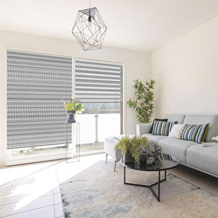 Stor Zebra Perde Siyah Beyaz Geçişli Minimal Jakar Desen Piliseli 1.Kalite Dekoratif Kornişe Kolay Montaj
