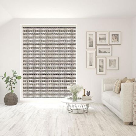 Stor Zebra Perde Vizon Kahve Geçişli Minimal Jakar Desen Piliseli 1.Kalite Dekoratif Kornişe Kolay Montaj