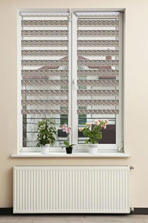 Stor Zebra Perde Vizon Kahve Geçişli Minimal Jakar Desen Piliseli 1.Kalite Dekoratif Kornişe Kolay Montaj