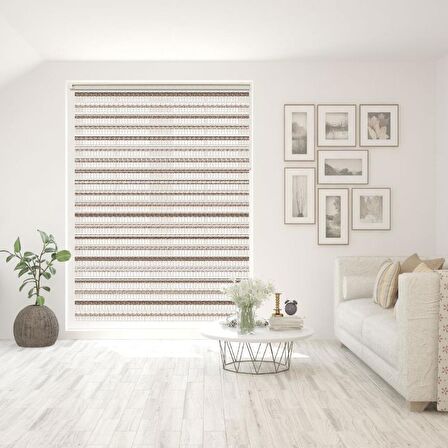Stor Zebra Perde Vizon Krem Çizgili Degrade Desen Piliseli 1.Kalite Dekoratif Kornişe Kolay Montaj