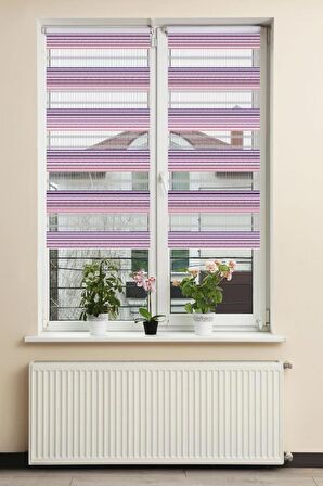 Stor Zebra Perde Mor Pembe Degrade Geçişli Jakar Desen Piliseli 1.Kalite Dekoratif Kornişe Kolay Montaj