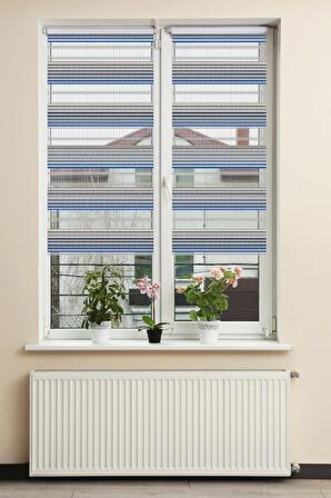 Stor Zebra Perde Mavi Gri Degrade Geçişli Jakar Desen Piliseli 1.Kalite Dekoratif Kornişe Kolay Montaj