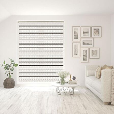 Stor Zebra Perde Füme Gri Degrade Minimal Jakar Desen Piliseli 1.Kalite Dekoratif Kornişe Kolay Montaj