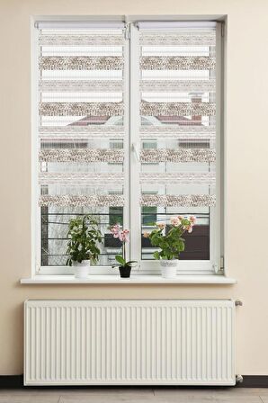 Stor Zebra Perde Beyaz Kasis Jakar Vizon Geçişli Desen Piliseli 1.Kalite Dekoratif Kornişe Kolay Montaj
