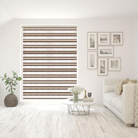 Stor Zebra Perde K.Kahve Krem Geçişli Geniş Jakar Desen Piliseli 1.Kalite Dekoratif Kornişe Kolay Montaj