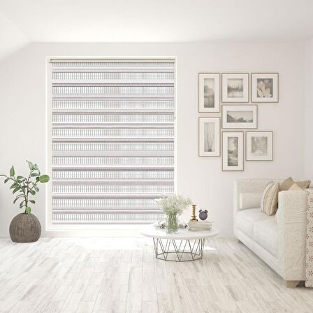 Stor Zebra Perde Siyah Bej Çizgili Geçiş Desenli Jakar Piliseli 1.Kalite Dekoratif Kornişe Kolay Montaj
