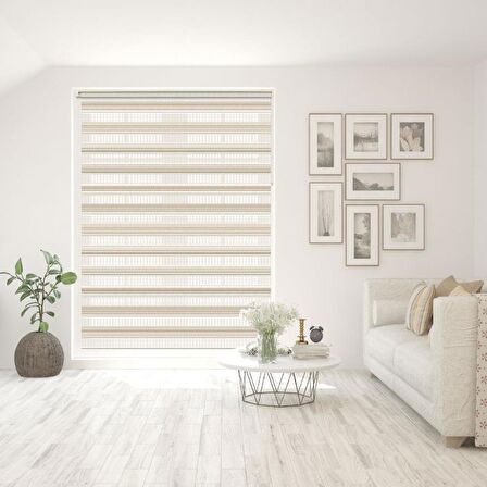 Stor Zebra Perde Degrade Krem Bej Geçişli Jakar Desen Piliseli 1.Kalite Dekoratif Kornişe Kolay Montaj