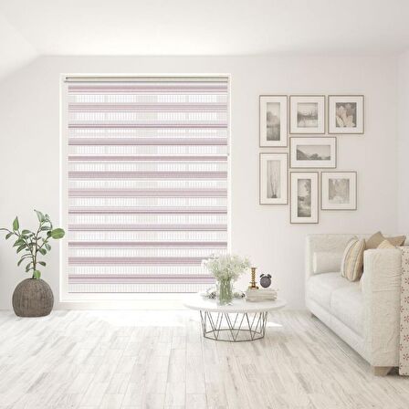 Stor Zebra Perde Degrade Pembe Beyaz Geçişli Jakar Piliseli 1.Kalite Dekoratif Kornişe Kolay Montaj