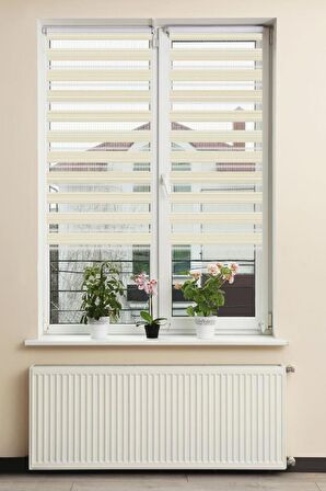 Stor Zebra Perde Klasik Krem Minimal Jakarlı Desen Piliseli 1.Kalite Dekoratif Kornişe Kolay Montaj