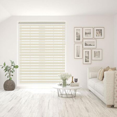 Stor Zebra Perde Klasik Krem Minimal Jakarlı Desen Piliseli 1.Kalite Dekoratif Kornişe Kolay Montaj